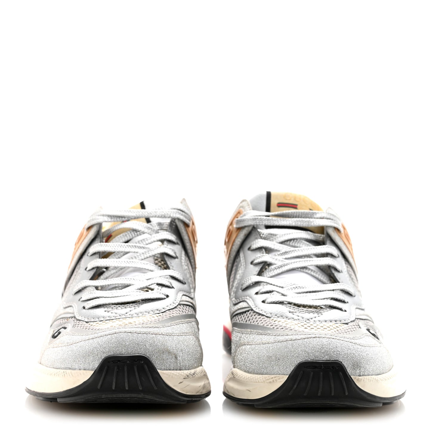 Metallic Calfskin Glitter Mesh Womens Ultrapace Sneakers 38 Silver Light Grey Mystic White