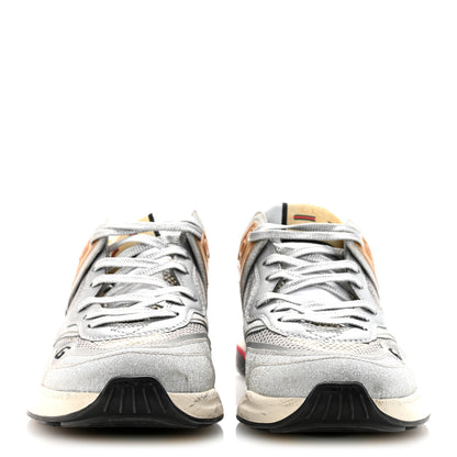 Gucci Metallic Calfskin Glitter Mesh Womens Ultrapace Sneakers 38 Silver Light Grey Mystic White 3 of 9