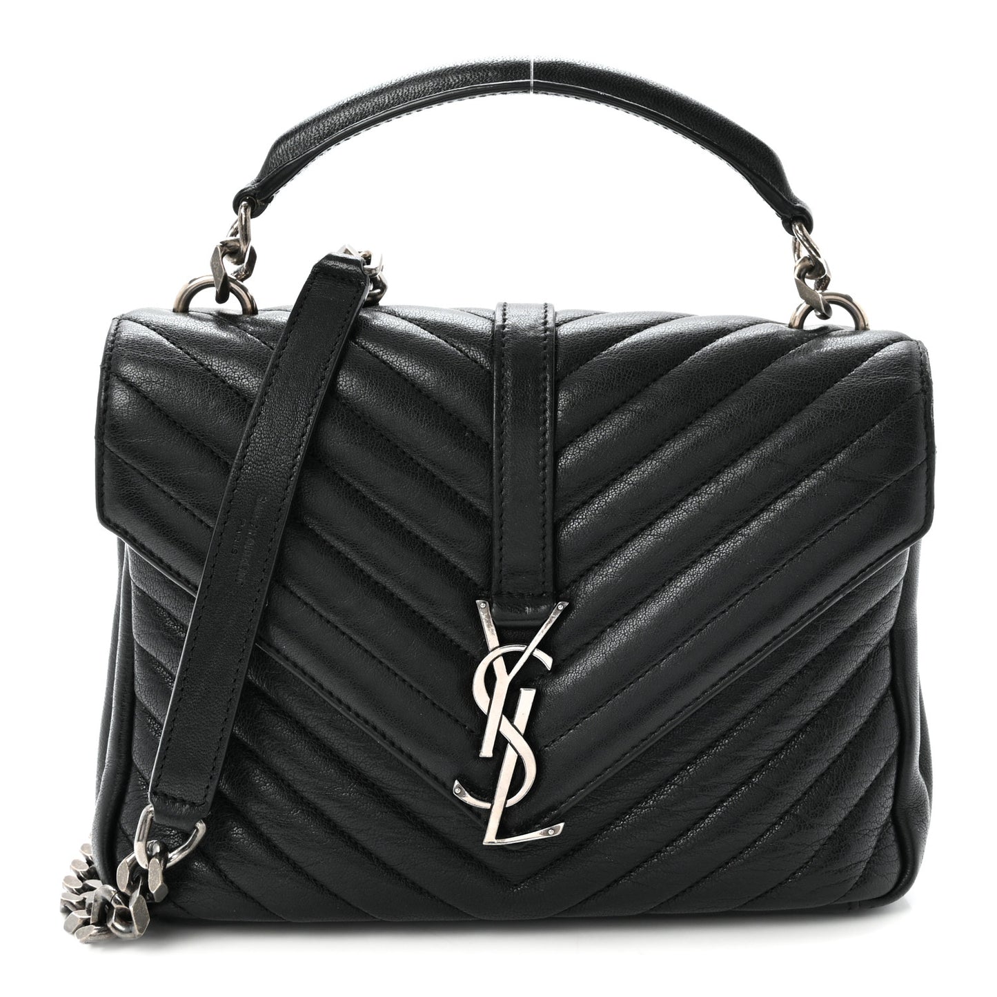 Sheepskin Matelasse Chevron Monogram Medium College Bag Black