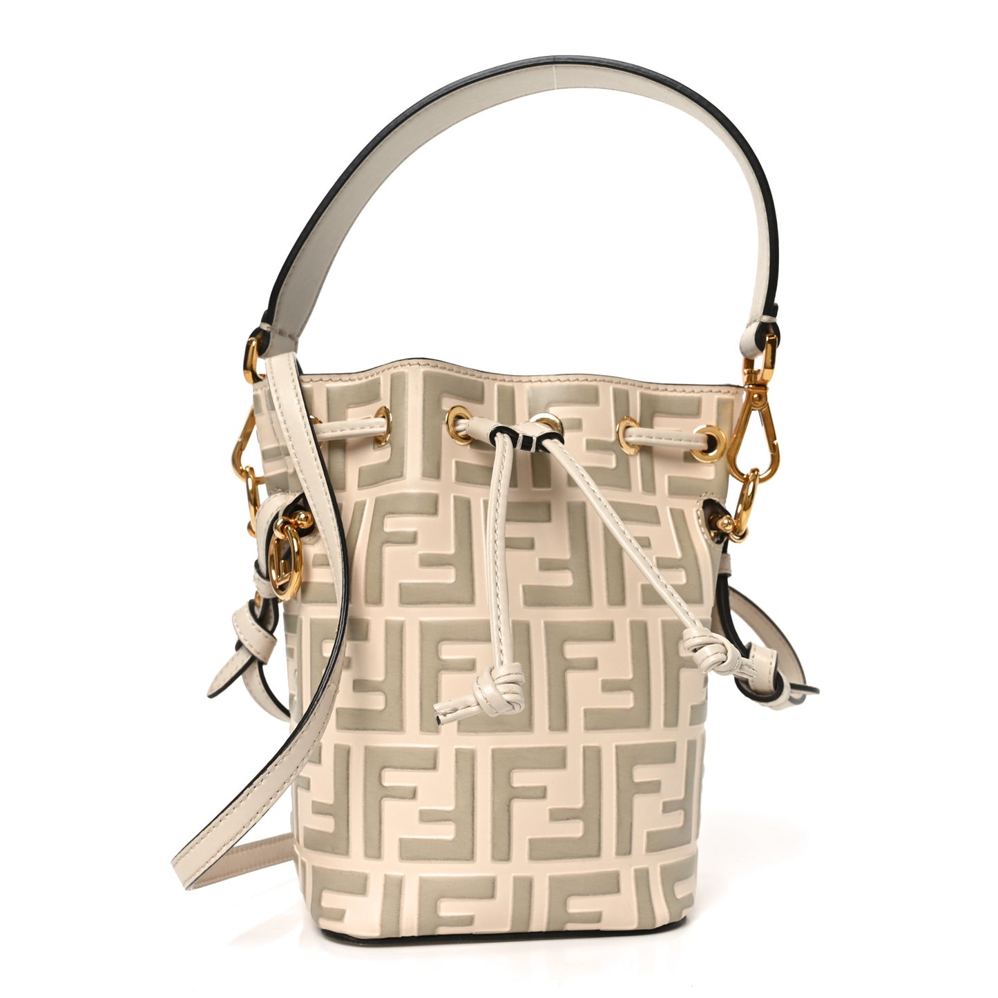 Vitello Liberty F is Fendi Bi-Color FF 1974 Embossed Mini Mon Tresor Bucket Bag Camelia Mandorlo