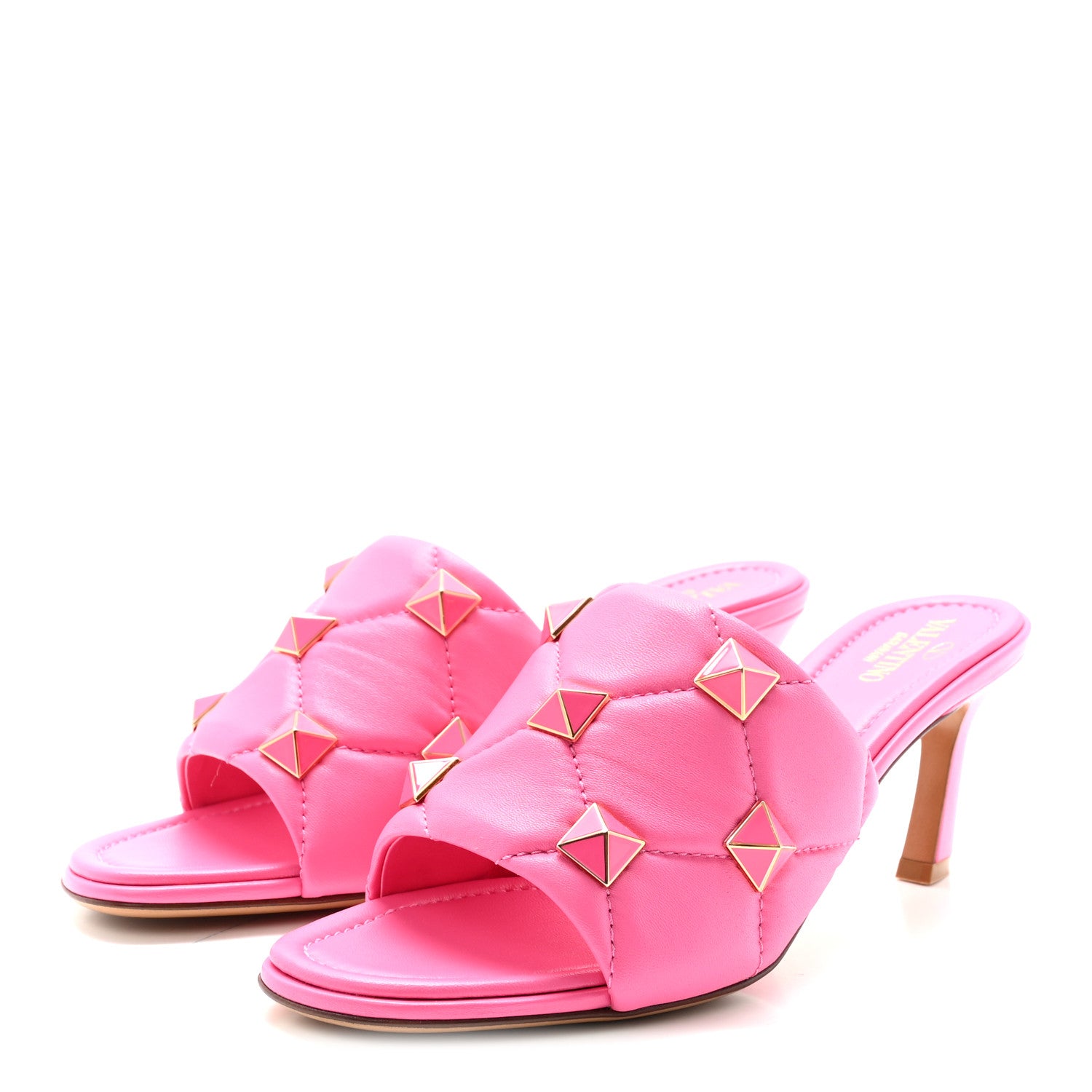 Valentino Garavani Nappa Enamel Quilted Monochrome Roman Stud 65mm Slide Sandals 39.5 Pink 4 of 10