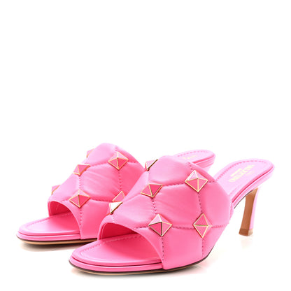 Valentino Garavani Nappa Enamel Quilted Monochrome Roman Stud 65mm Slide Sandals 39.5 Pink 4 of 10