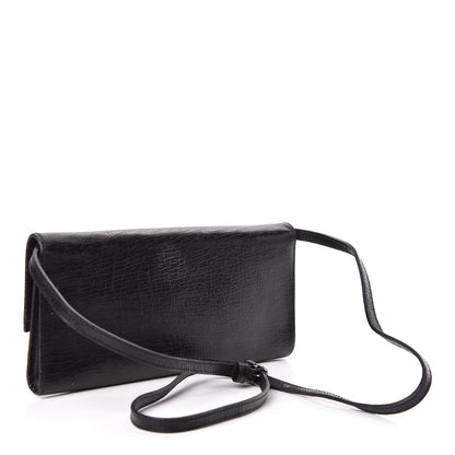 Gucci Textured Calfskin Bamboo Bar Clutch Black 3 of 15