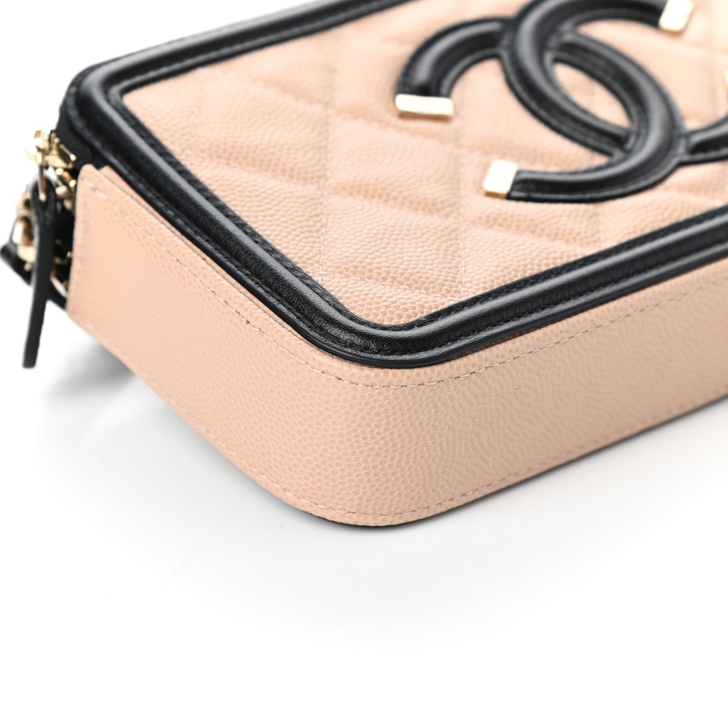 Chanel Caviar Quilted CC Filigree Clutch With Chain Beige Black 12 of 13
