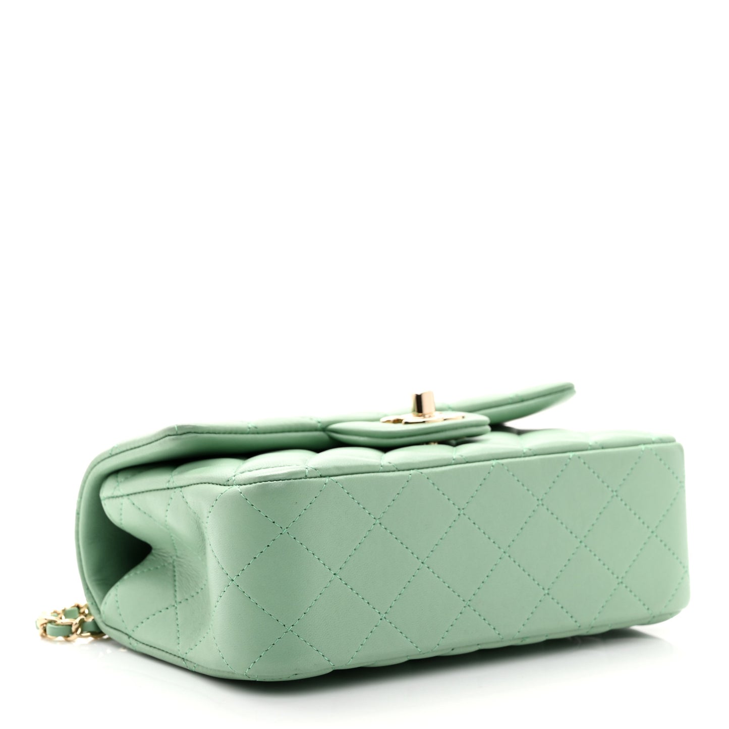 Lambskin Quilted Mini Top Handle Rectangular Flap Light Green