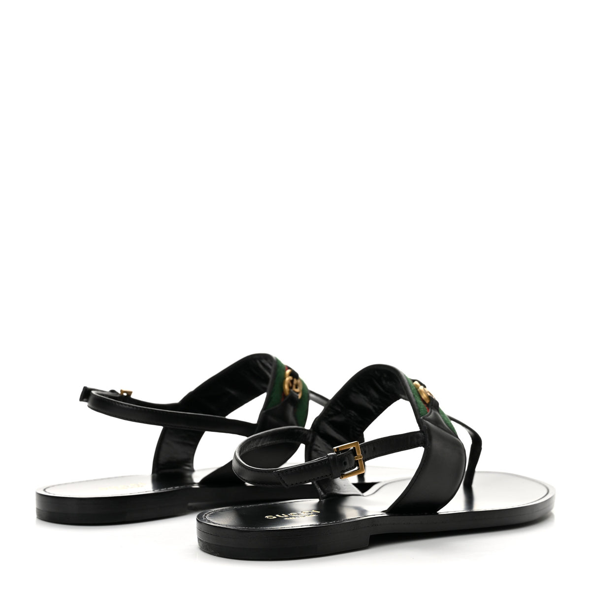 Gucci Jakarta Lifford Calfskin Web Interlocking G Thong Sandals 37.5 Black 5 of 9
