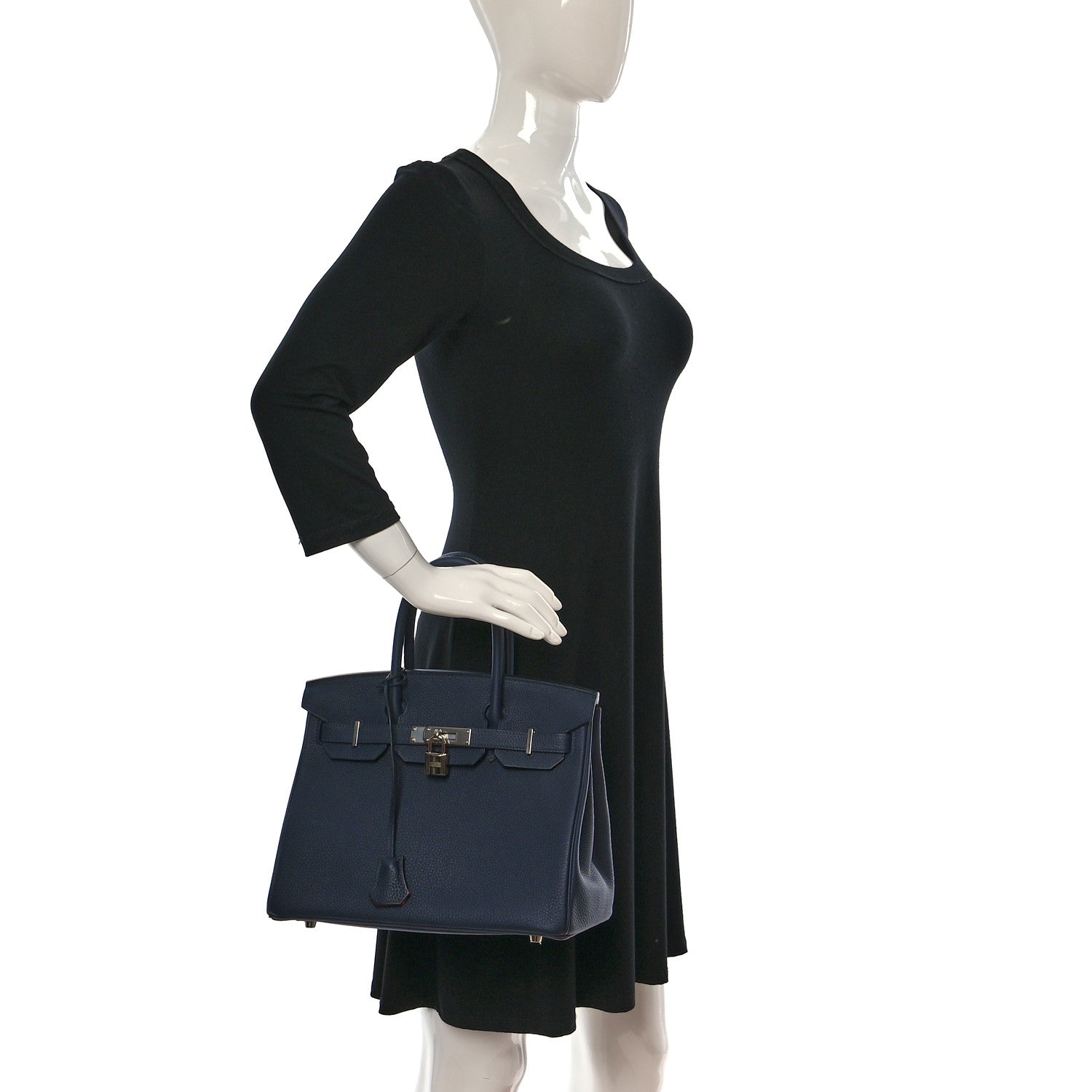 Hermes Togo Birkin Verso 30 Bleu Nuit Orange Poppy 2 of 12