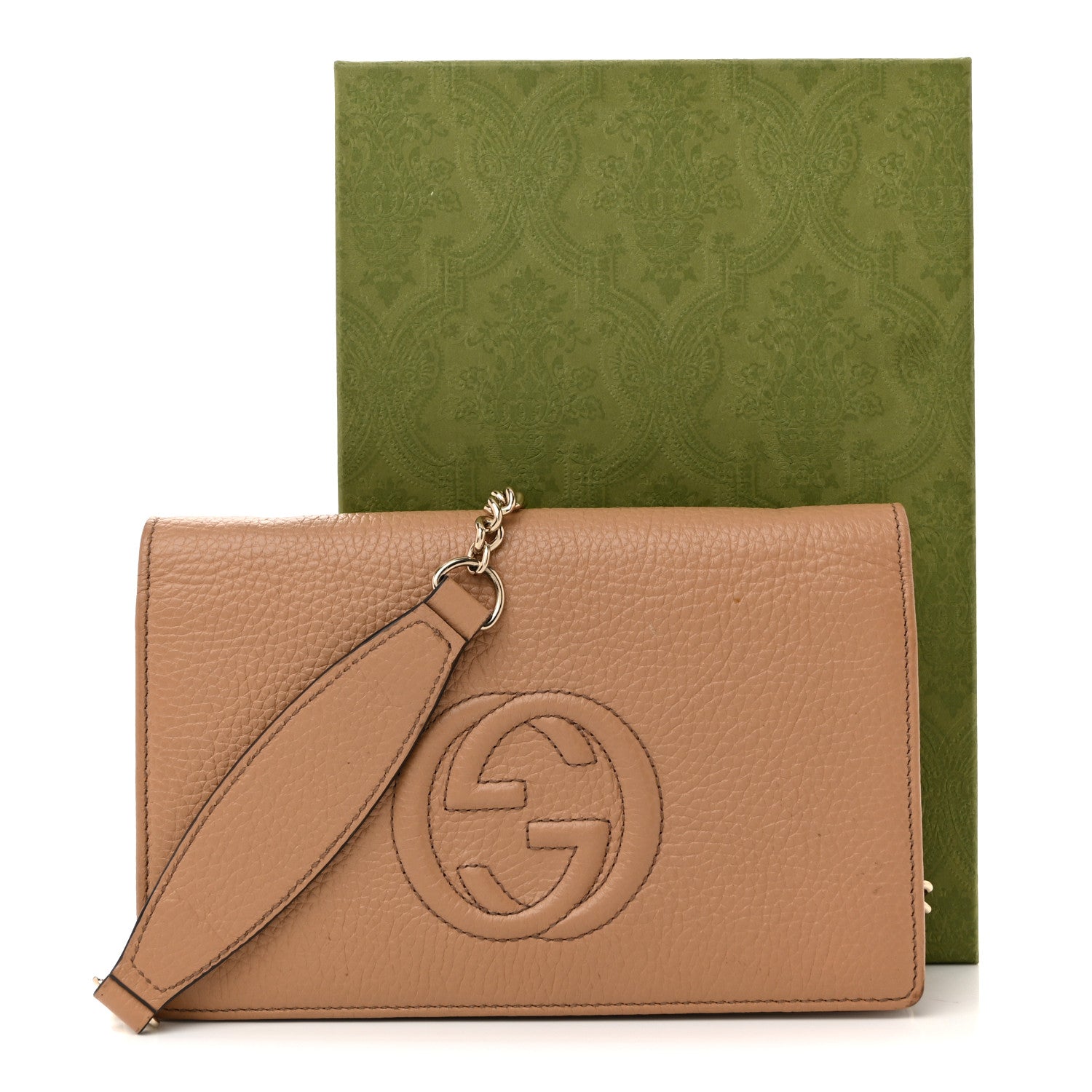 Gucci Pebbled Calfskin Soho Wallet On Chain Camelia 14 of 14
