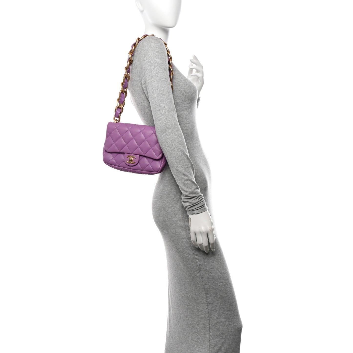 Lambskin Quilted Small CC Funky Town Flap Purple