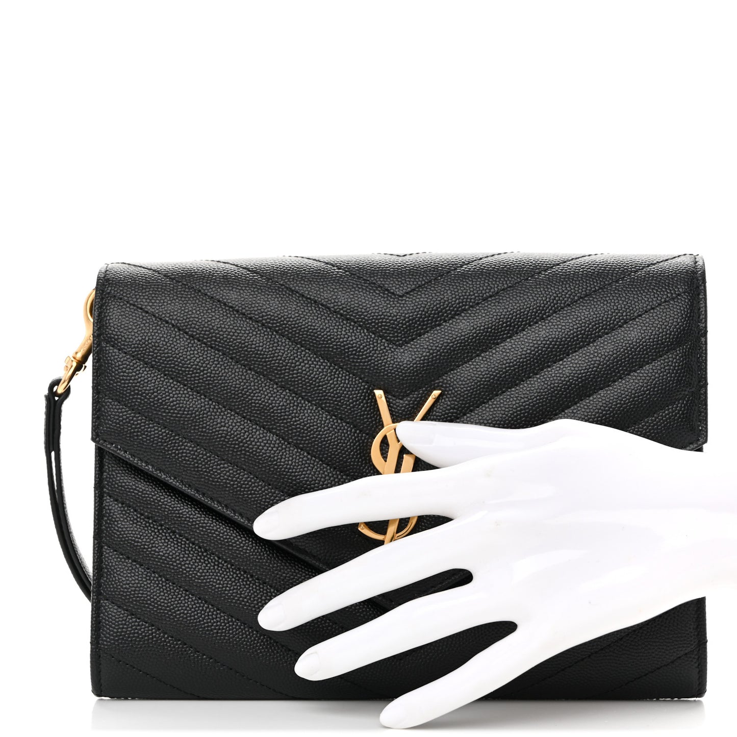 Grain De Poudre Matelasse Chevron Monogram Envelope Clutch Black