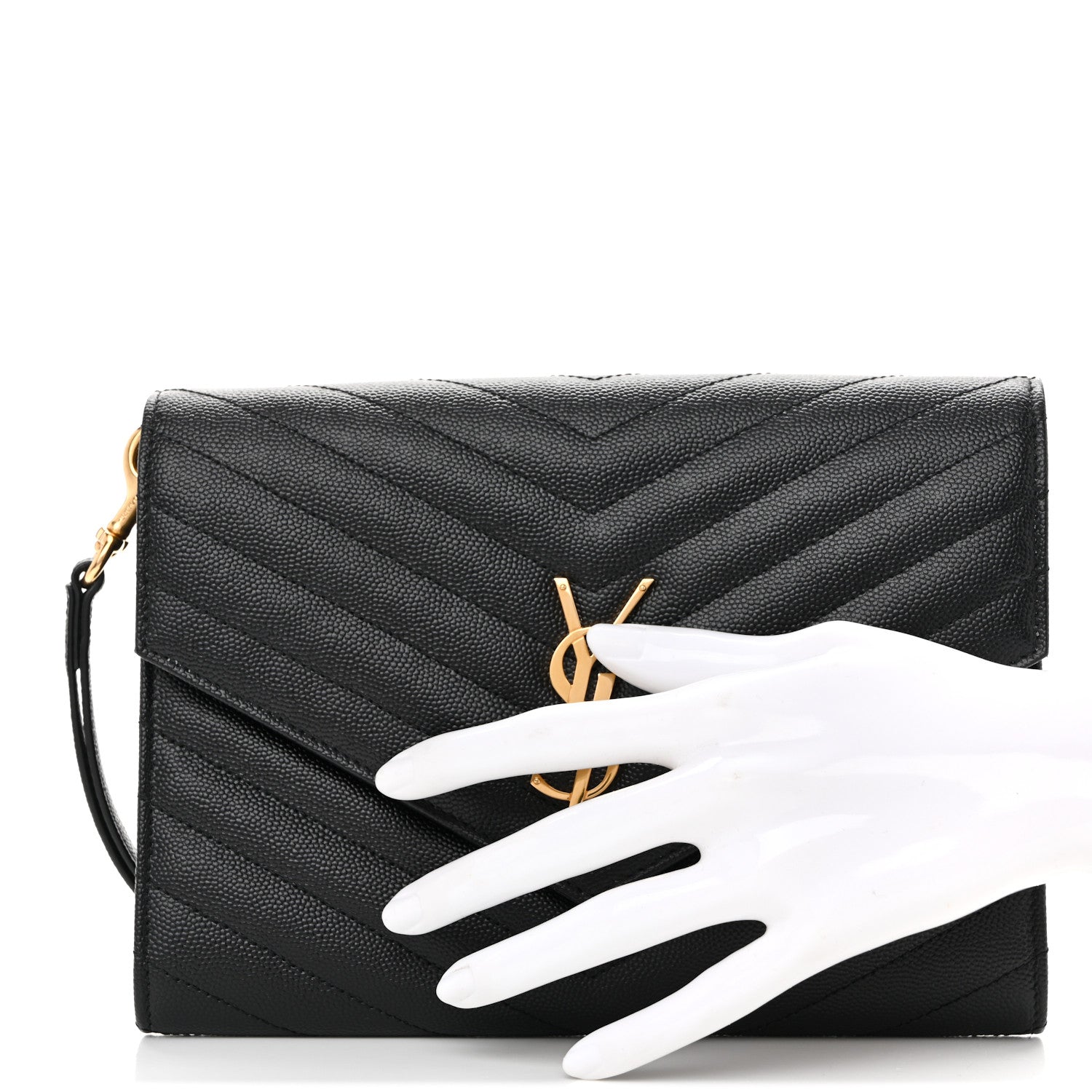 Saint Laurent Grain De Poudre Matelasse Chevron Monogram Envelope Clutch Black 2 of 11