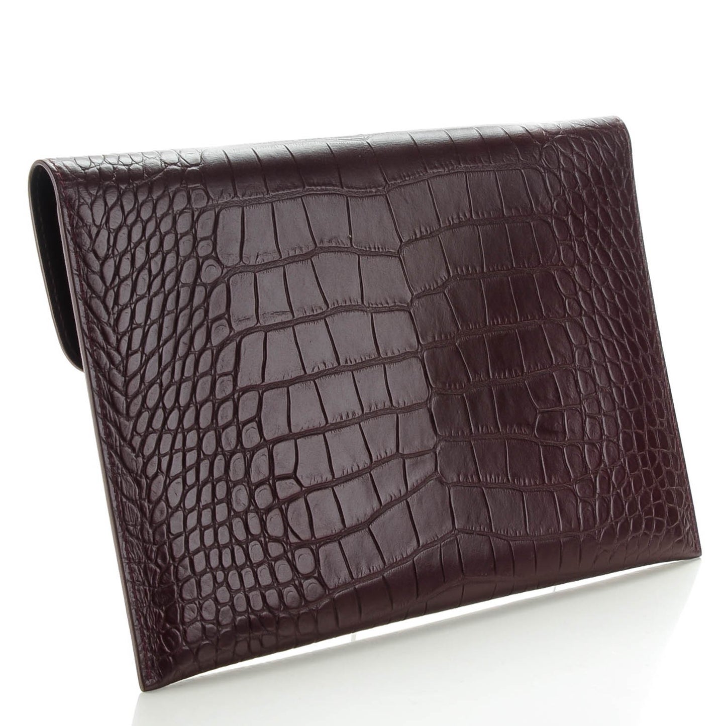 Calfskin Crocodile Embossed Skull Envelope Clutch Bordeaux
