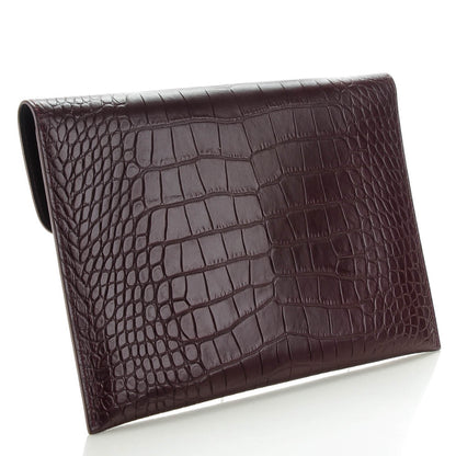 Alexander McQueen Calfskin Crocodile Embossed Skull Envelope Clutch Bordeaux 3 of 8