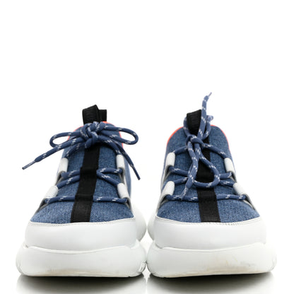 Hermes Technical Canvas Calfskin Womens Duel Sneakers 37.5 Blue Jean Multicolor 2 of 8