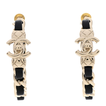 Chanel Metal Lambskin Quilted CC Turnlock Chain Hoop Earrings Gold Black 1 of 5