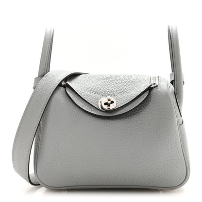 Hermes Taurillon Clemence Mini Lindy 20 Bleu Glacier 1 of 11