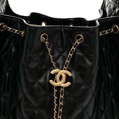 Chanel Shiny Crumpled Calfskin Quilted Medium Chanel 25 Handbag Black 8 of 11