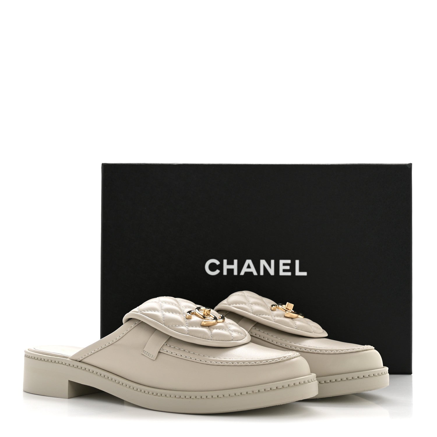 Chanel Lambskin Quilted CC Turnlock Mules 39 Light Grey 10 of 10
