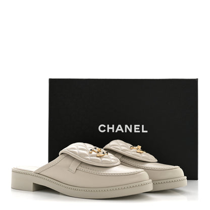 Chanel Lambskin Quilted CC Turnlock Mules 39 Light Grey 10 of 10