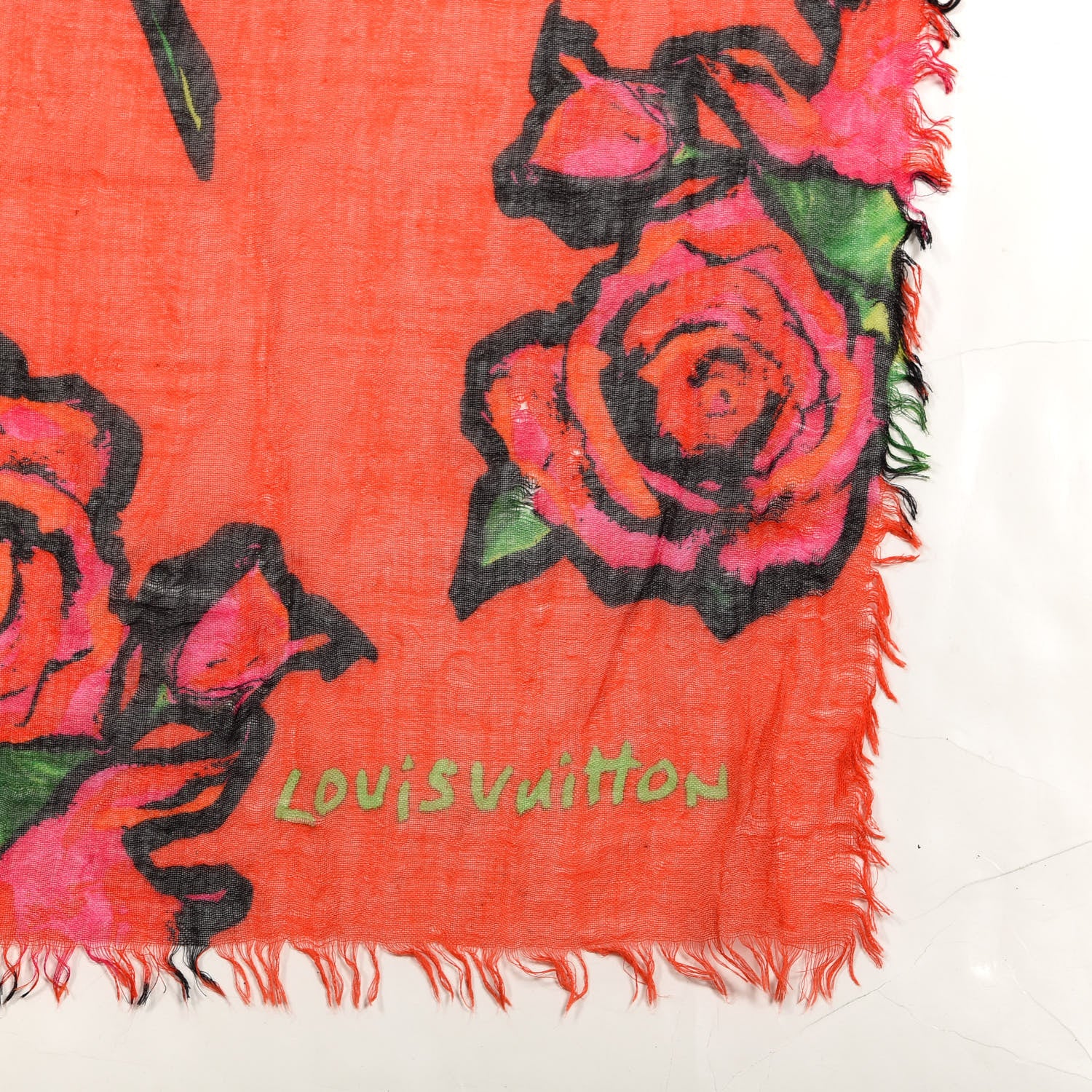 Louis Vuitton Cashmere Silk Roses Stole Orange Sunset 2 of 4