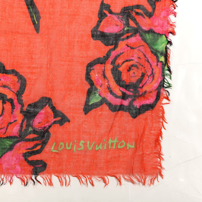 Louis Vuitton Cashmere Silk Roses Stole Orange Sunset 2 of 4