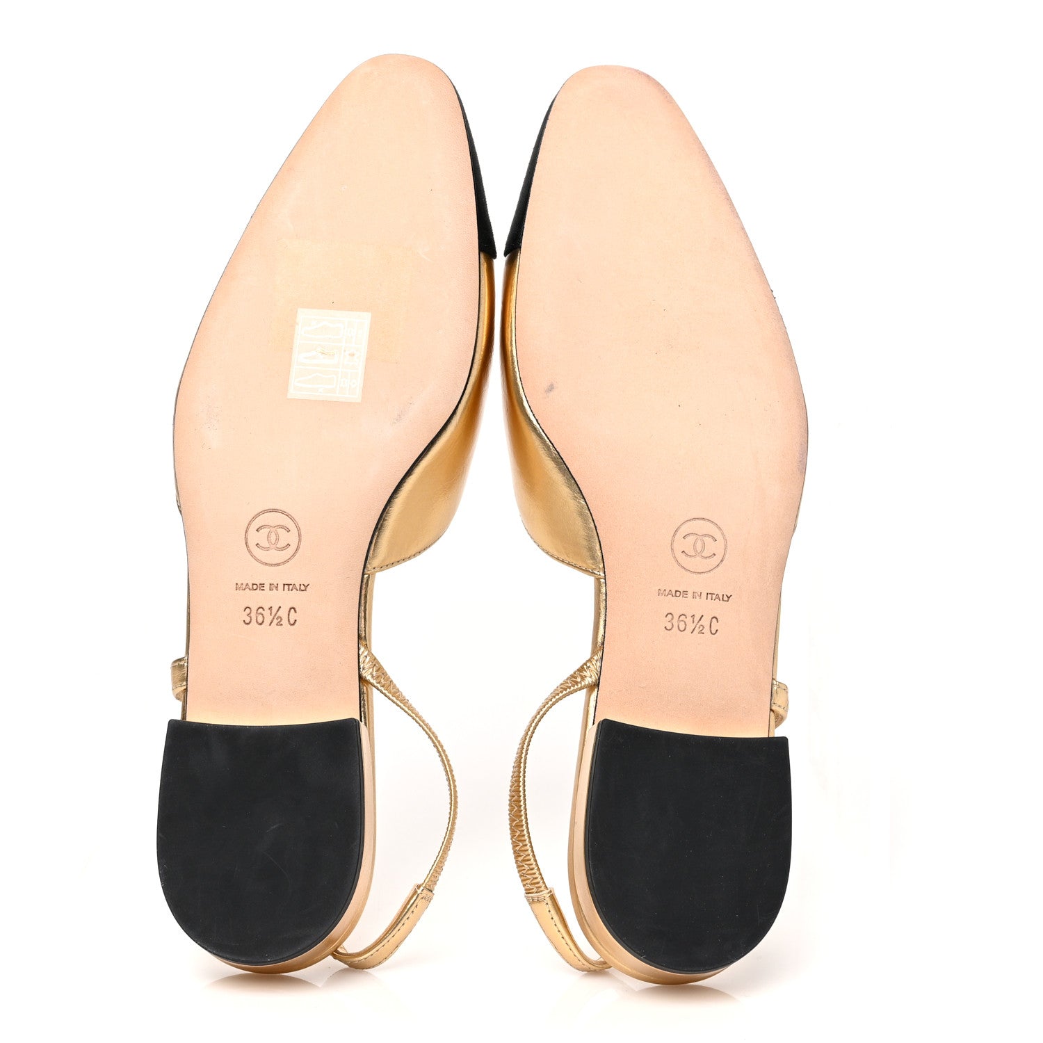 Chanel Laminated Lambskin Grosgrain Cap Toe CC Slingback Flats 36.5 Gold Black 5 of 8
