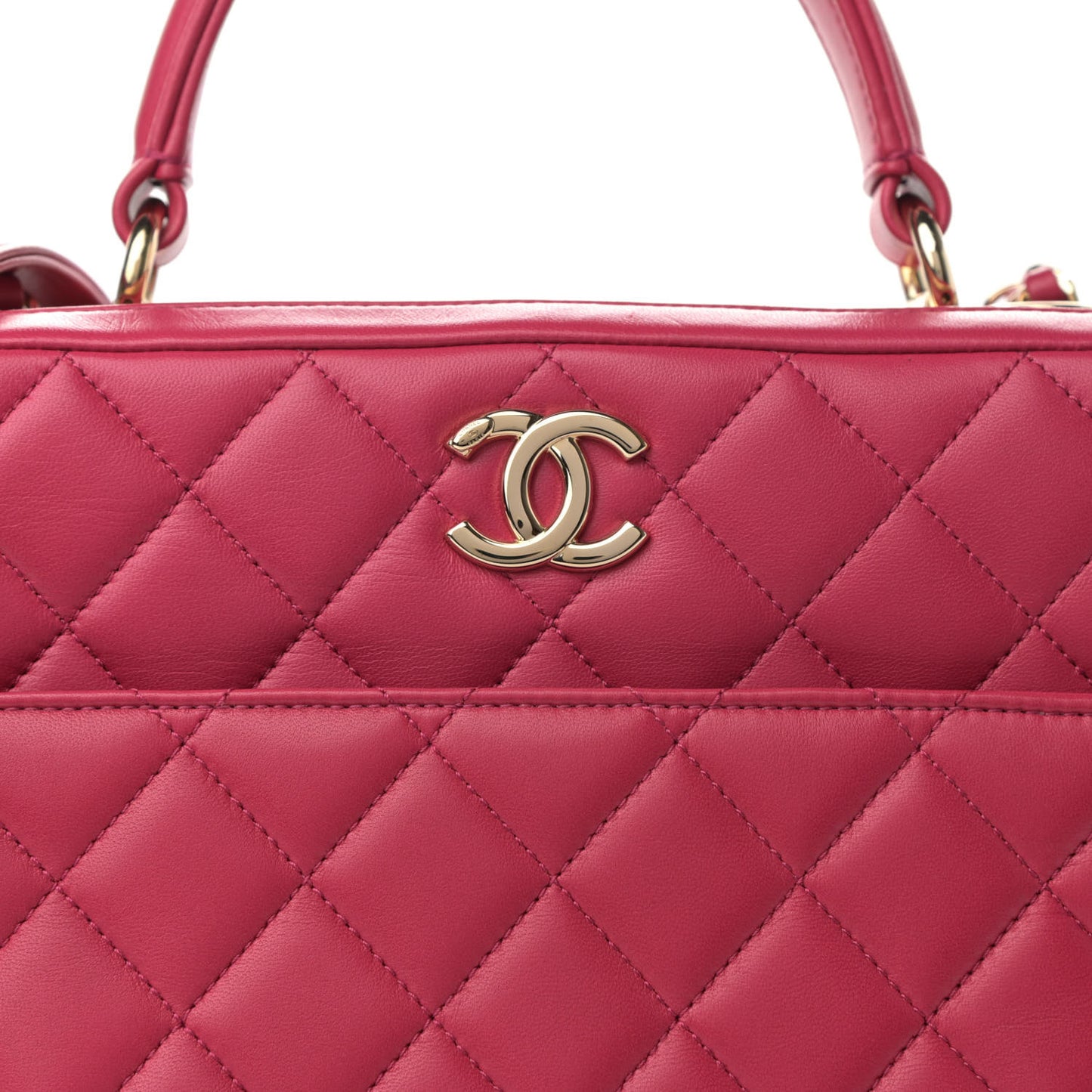 Lambskin Quilted Large Trendy CC Bowling Bag Dark Pink