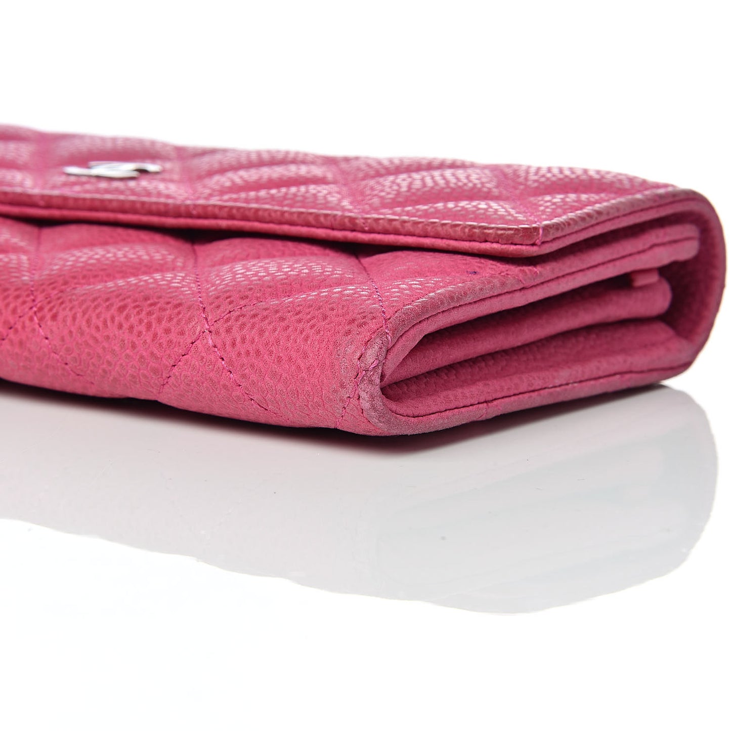 Iridescent Caviar Quilted Large Flap Wallet Pink