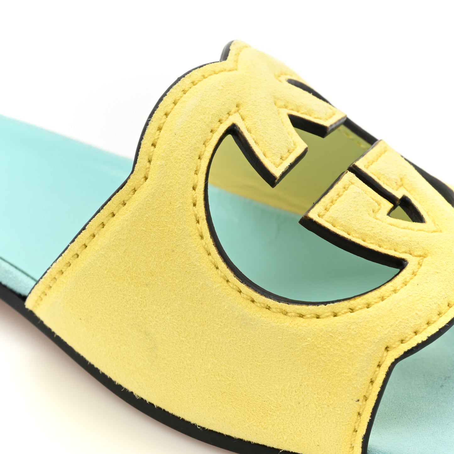 Kid Scamosciato Interlocking G Cut Out Slide Sandals 38.5 Banana