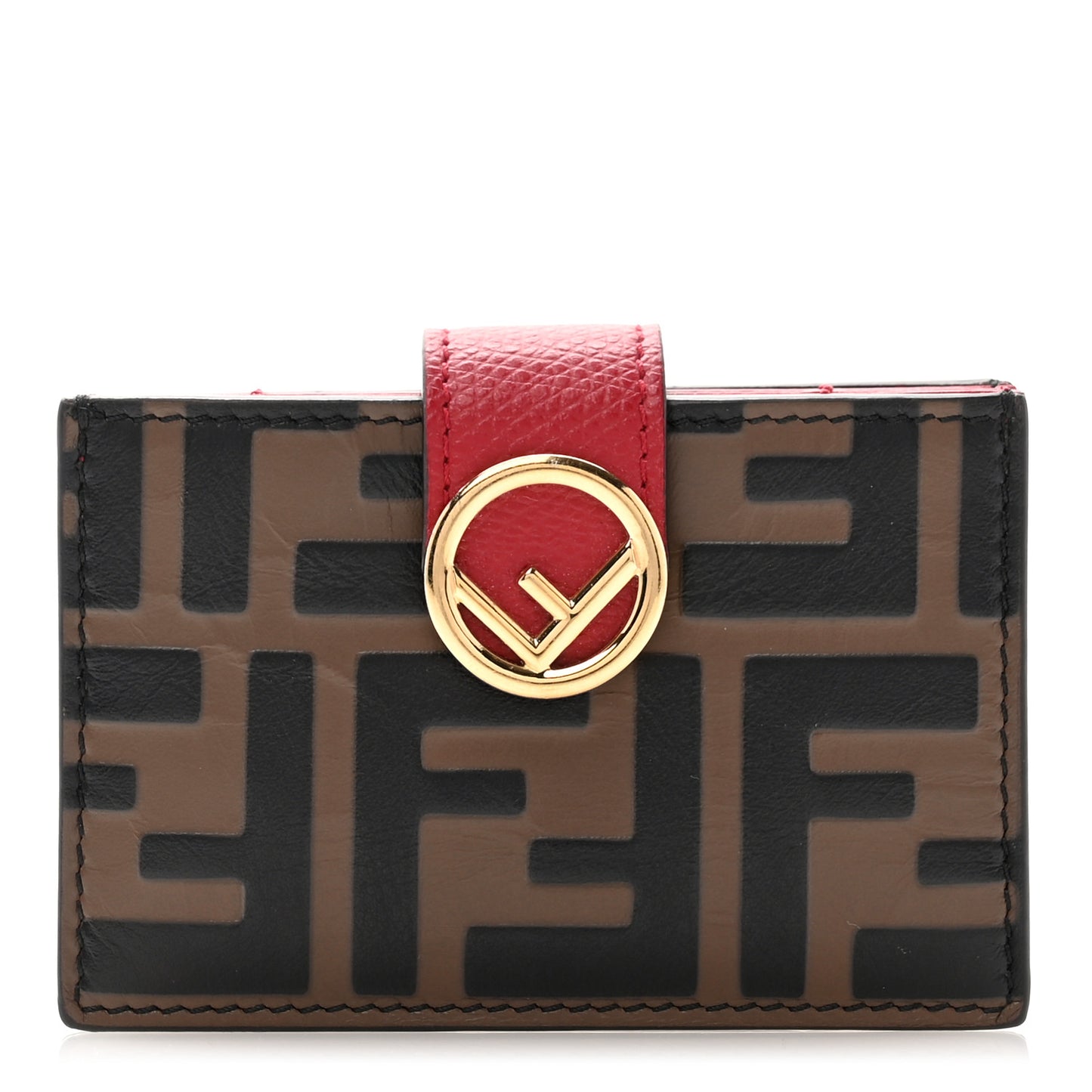 Vitello Cruise F is Fendi Bi-Color FF 1974 Embossed Gusseted Card Holder Maya Black Rosso