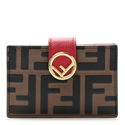 Fendi Vitello Cruise F is Fendi Bi-Color FF 1974 Embossed Gusseted Card Holder Maya Black Rosso 1 of 8