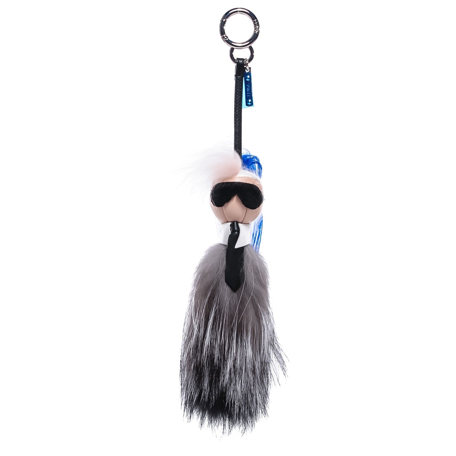 Fendi Mink Fox Goat Fur Mini Karlito Bag Charm Blue 1 of 4