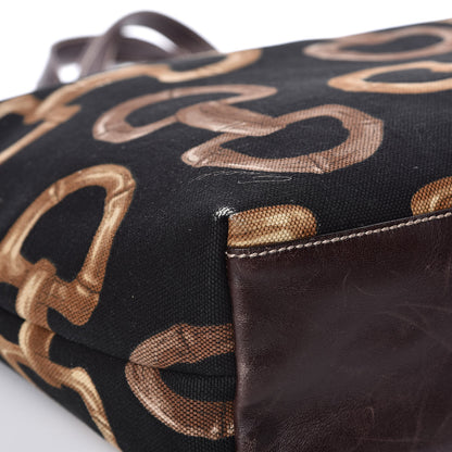 Gucci Canvas Bamboo Horsebit Print Tote Brown 9 of 14