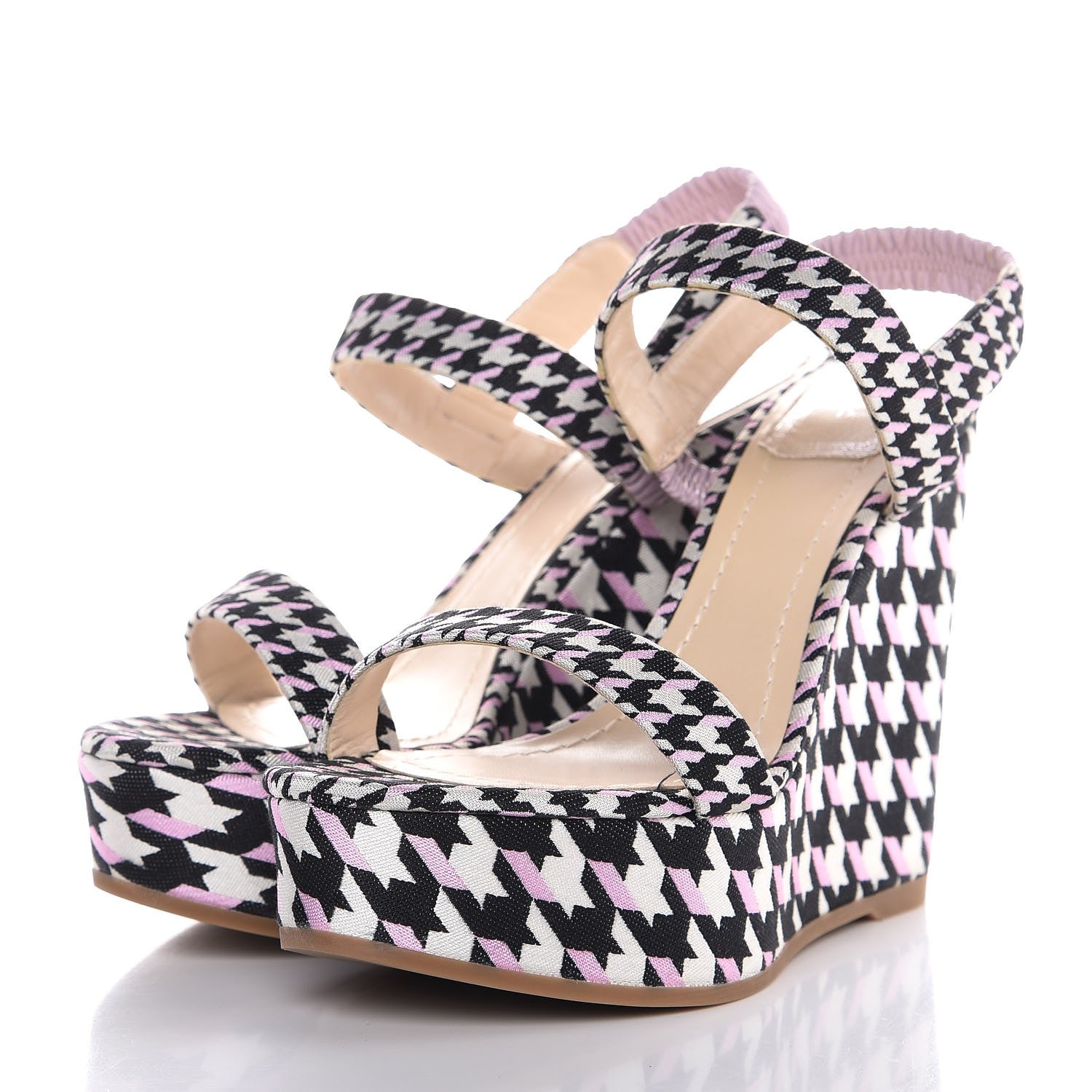 Christian Dior Canvas Herringbone Volt Wedge Sandals 38 Noir Blanc 3 of 10