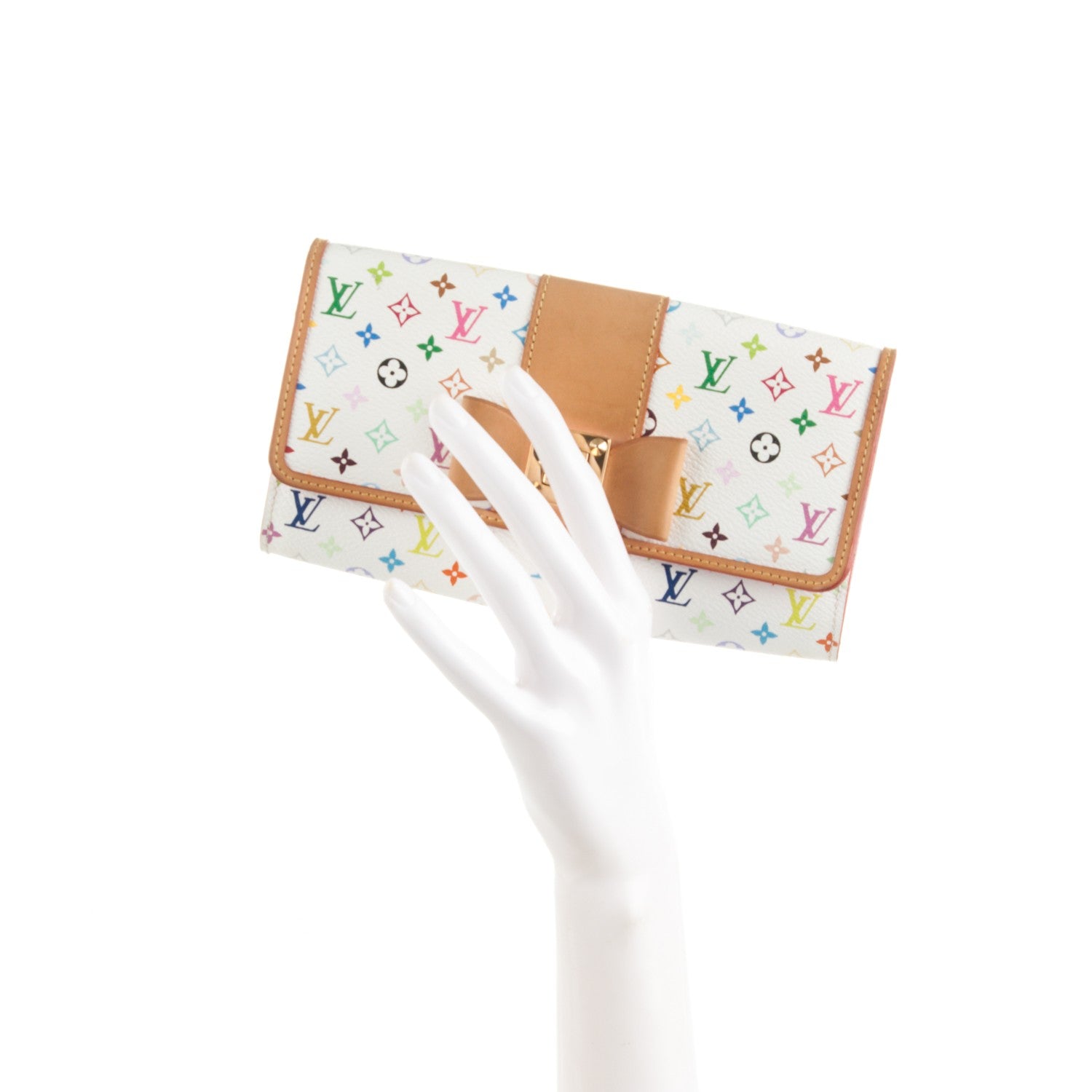 Louis Vuitton Monogram Multicolor Sarah Noeud Wallet White Litchi 2 of 7