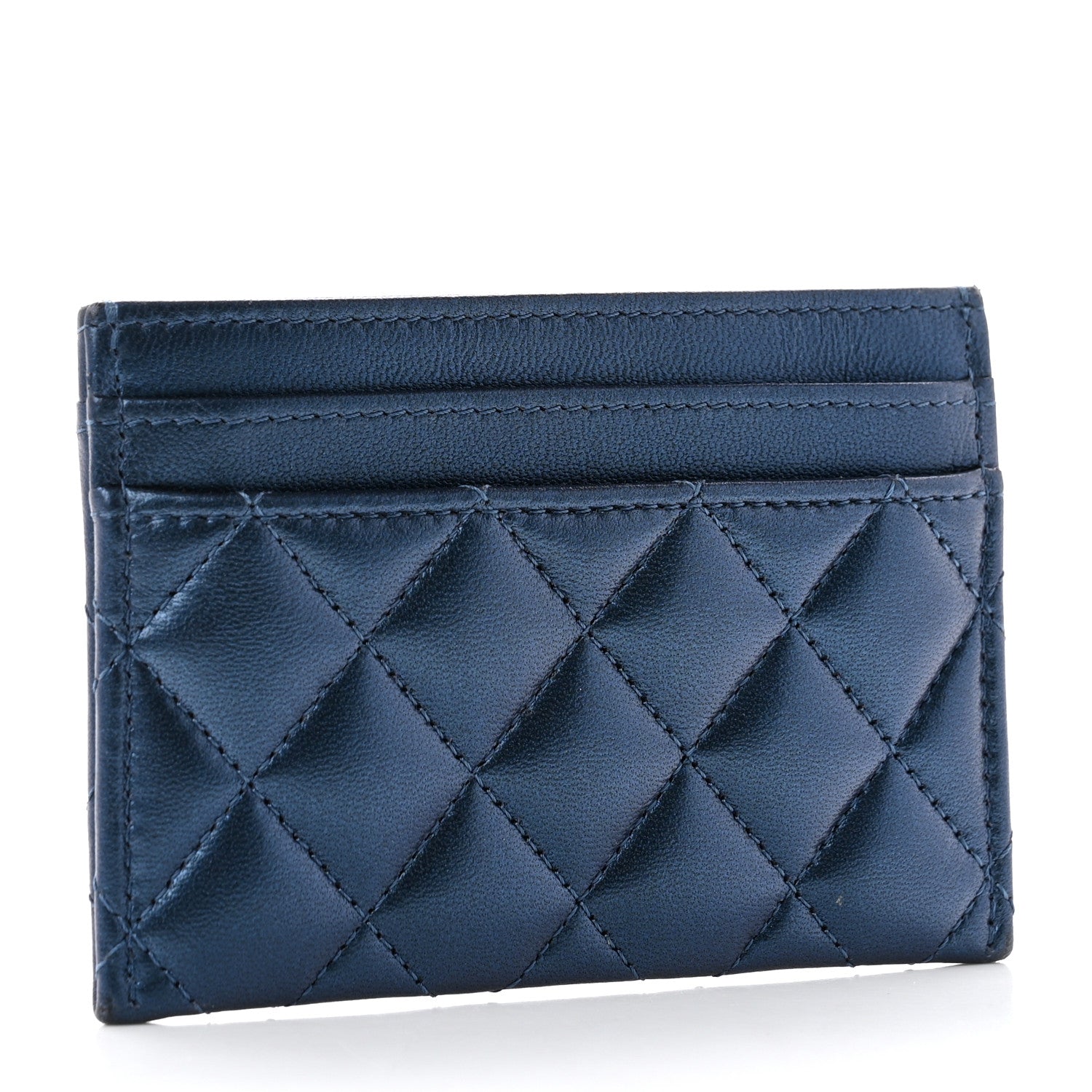 Chanel Metallic Lambskin Quilted Boy Card Holder Navy Blue 3 of 8