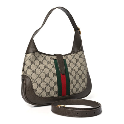 Gucci X BALENCIAGA BB Supreme Monogram Calfskin Web Small Jackie 1961 Hobo Beige Ebony New Acero 3 of 10
