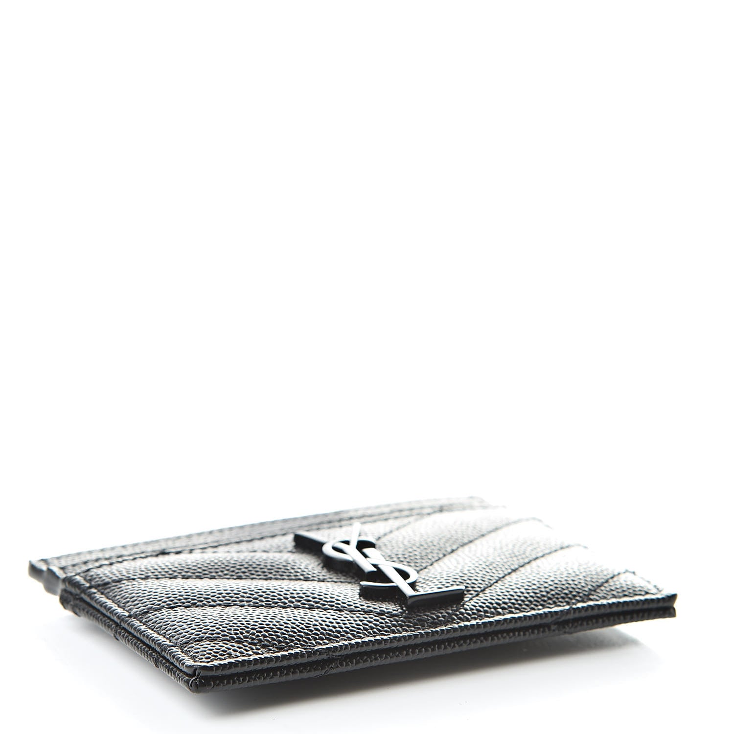 Saint Laurent Grain De Poudre Matelasse Chevron Monogram Credit Card Case Black 4 of 8