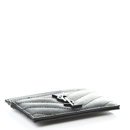 Saint Laurent Grain De Poudre Matelasse Chevron Monogram Credit Card Case Black 4 of 8