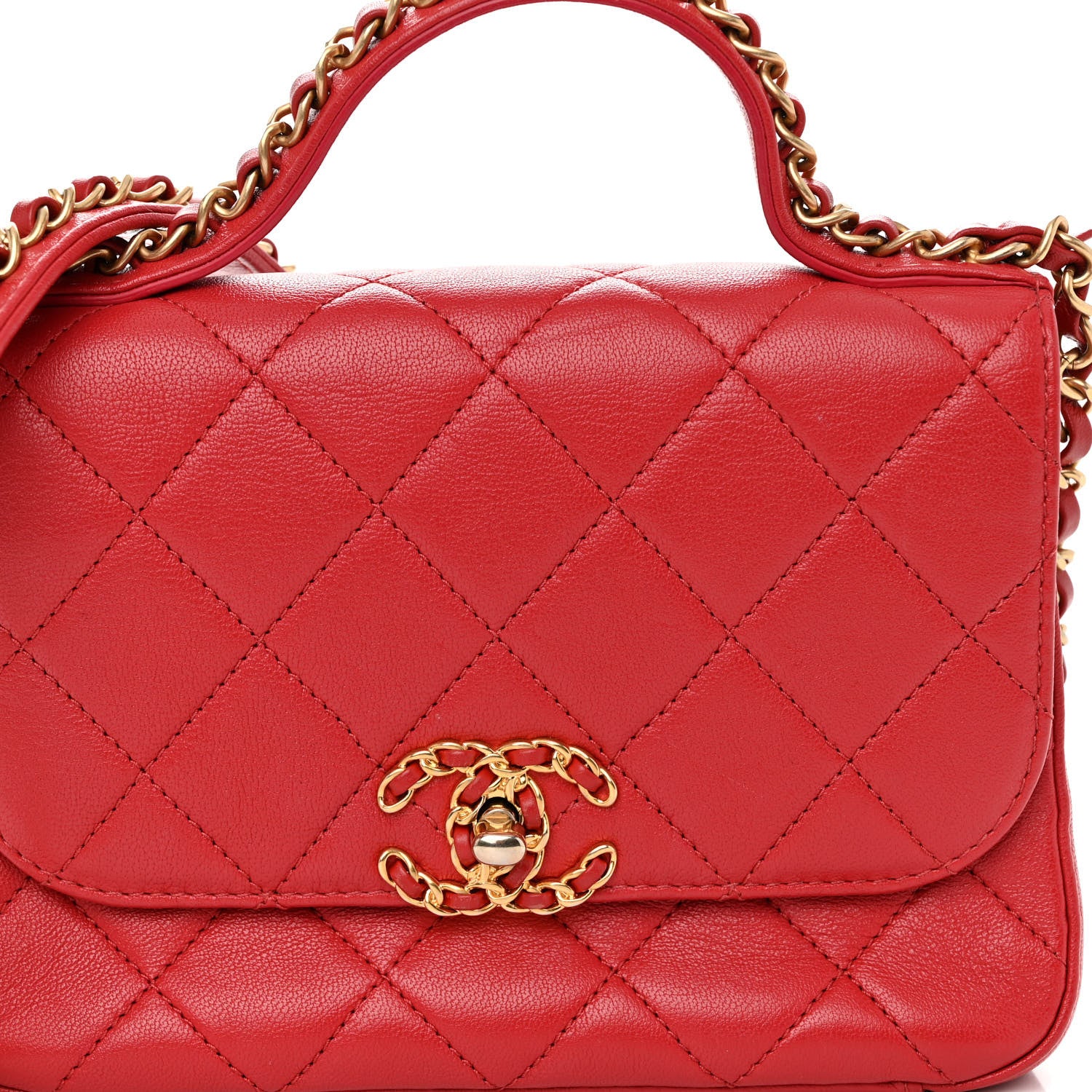 Chanel Lambskin Quilted Small Chain Infinity Top Handle Flap Dark Red 8 of 11