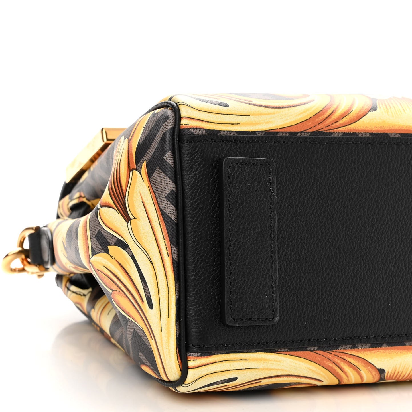 X FENDI Grained Calfskin Fendace La Medusa Medium Top Handle Bag Black Multicolor