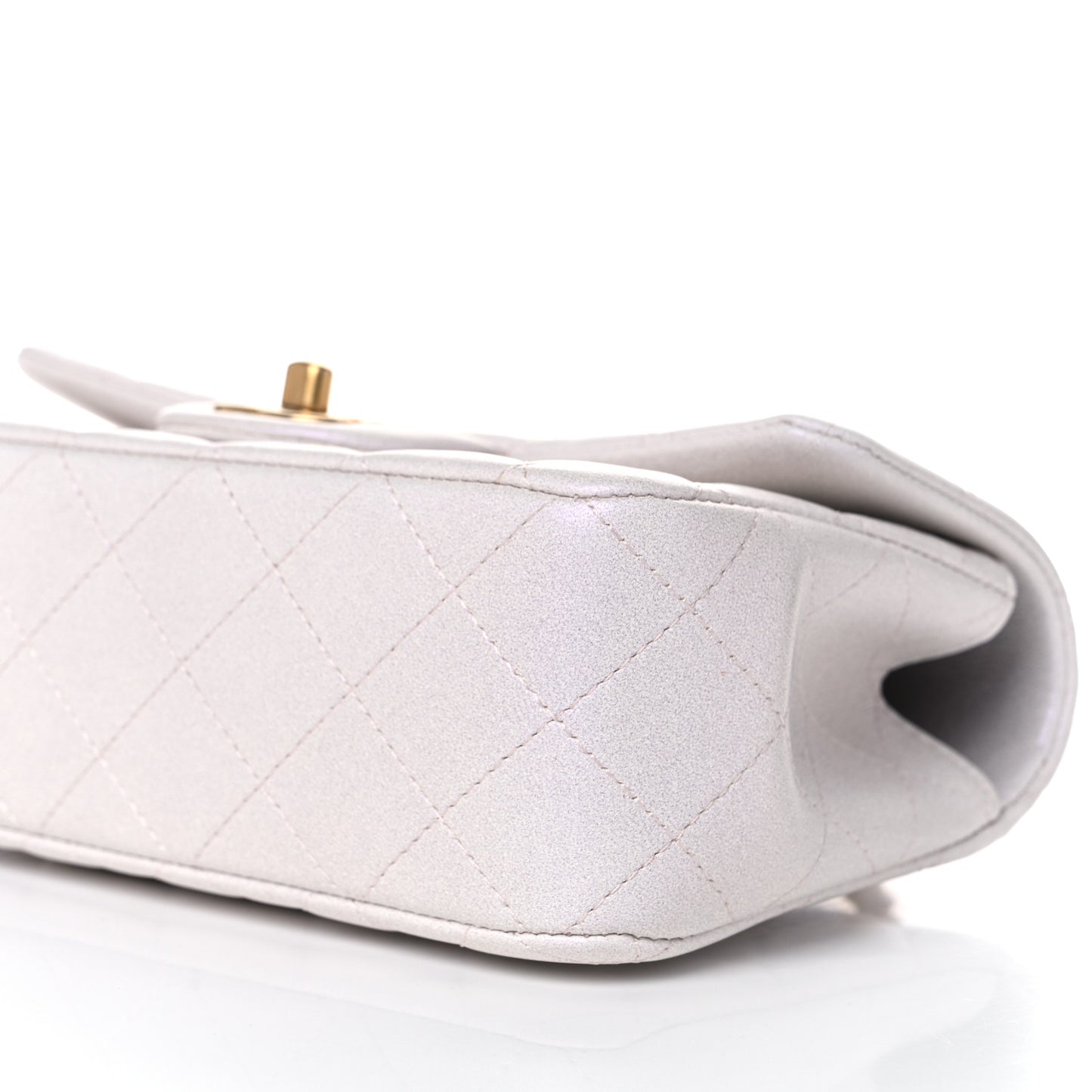 Iridescent Lambskin Quilted Mini Top Handle Rectangular Flap White
