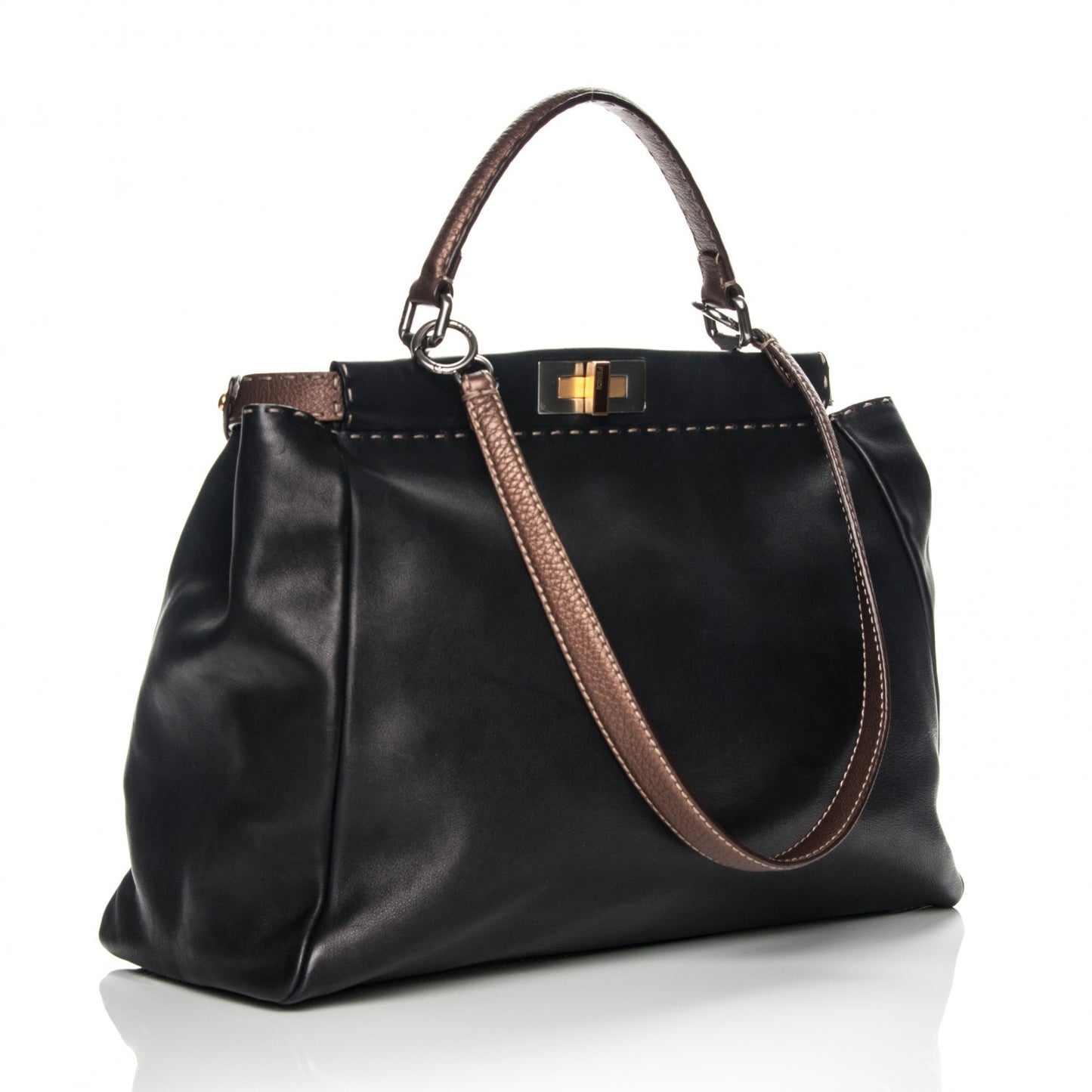 Vitello Saddle Cuoio Romano Selleria Large Peekaboo Iconic Satchel Black