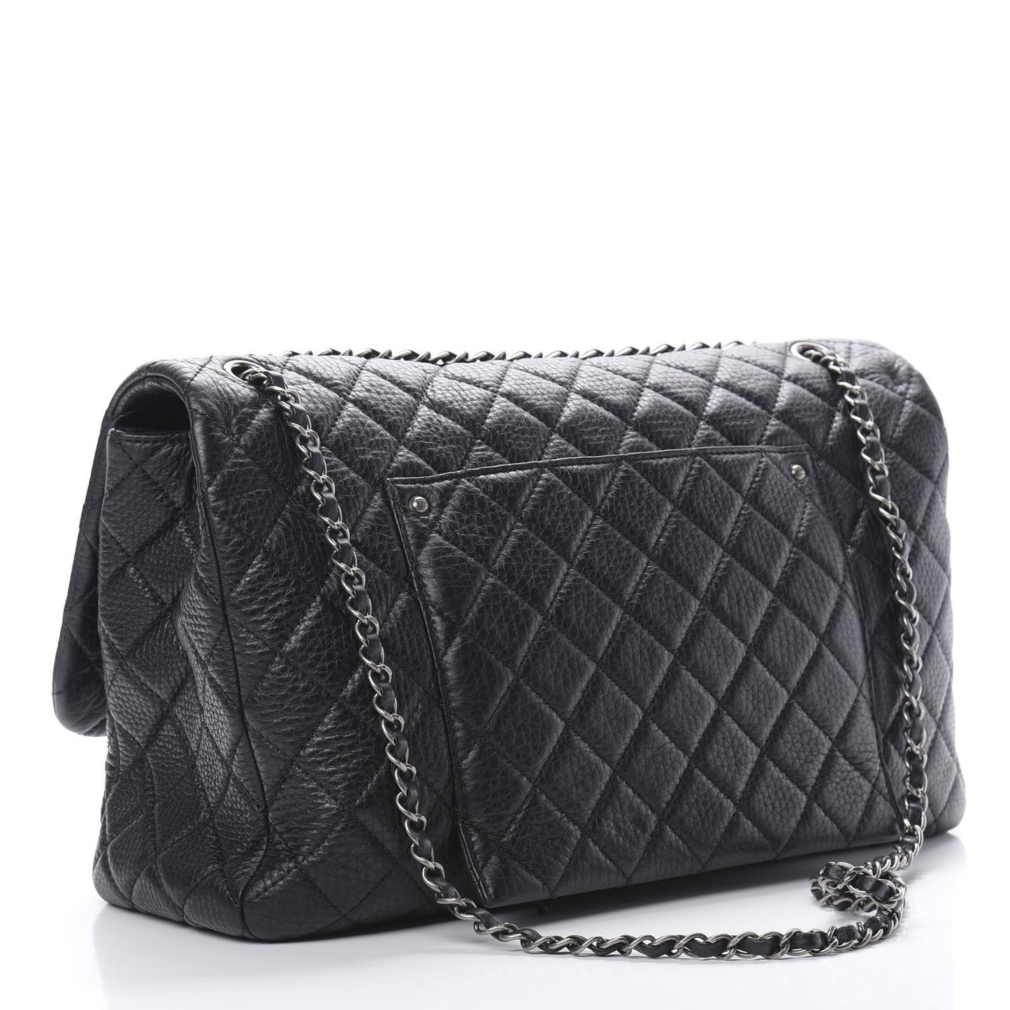 Calfskin Quilted XXL Travel Flap Bag Black