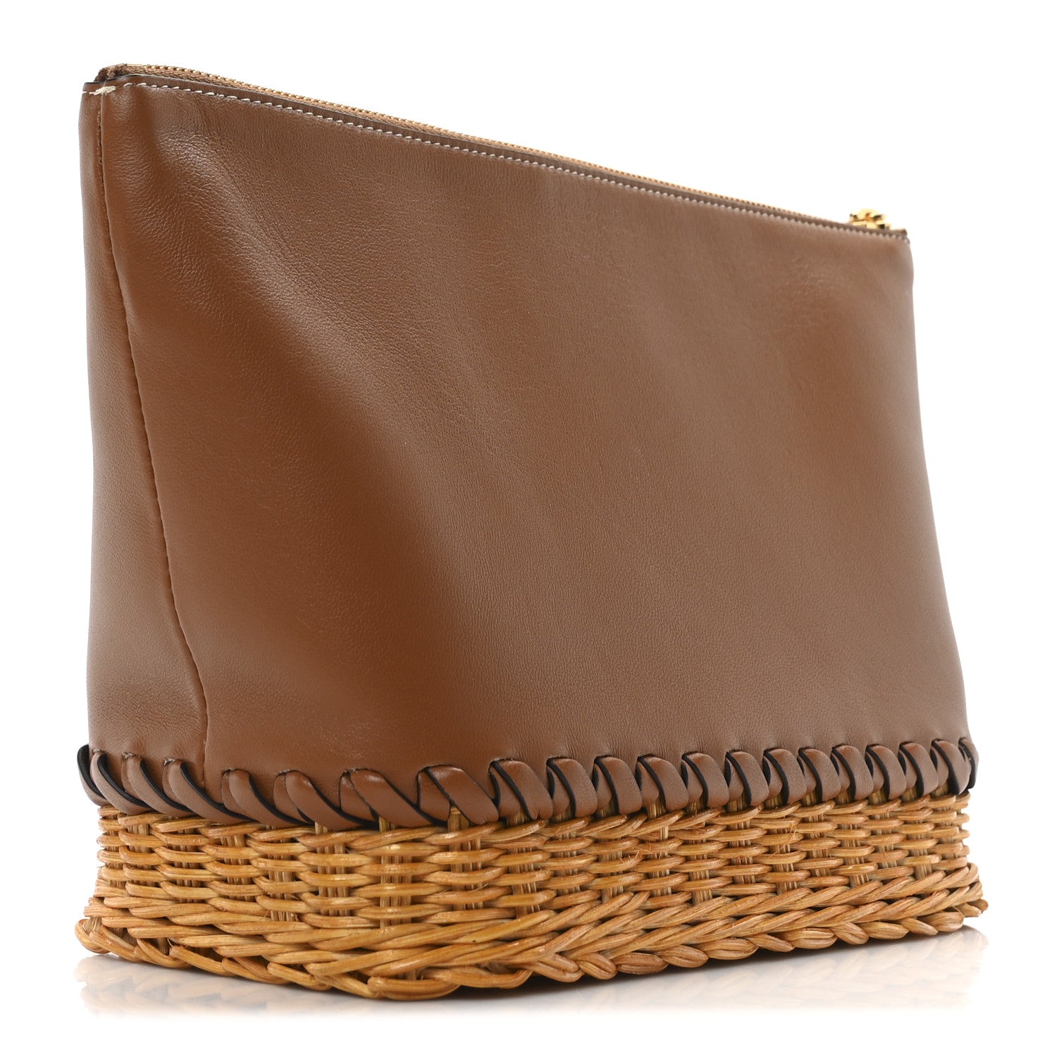 Celine Calfskin Wicker Triomphe Wristlet Pouch Tan Natural 3 of 9