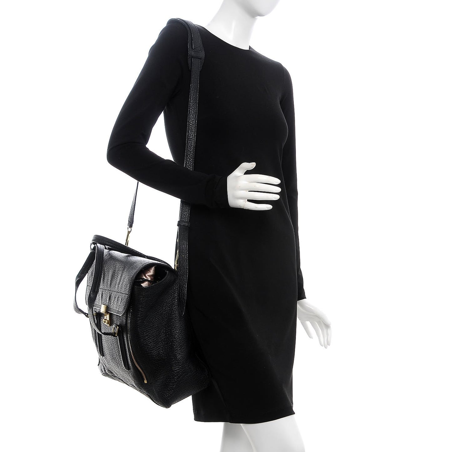 3.1 Textured Calfskin Large Pashli Satchel Black