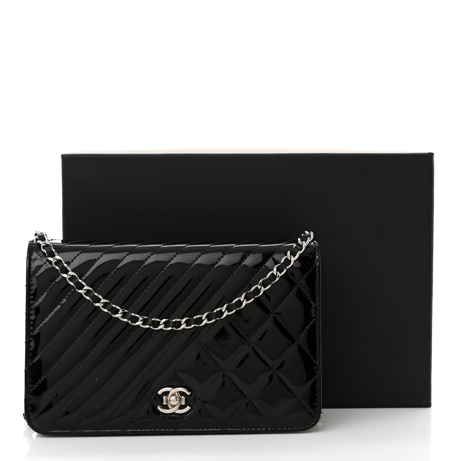 Chanel Patent Quilted Coco Boy Wallet On Chain WOC Black 17 of 17