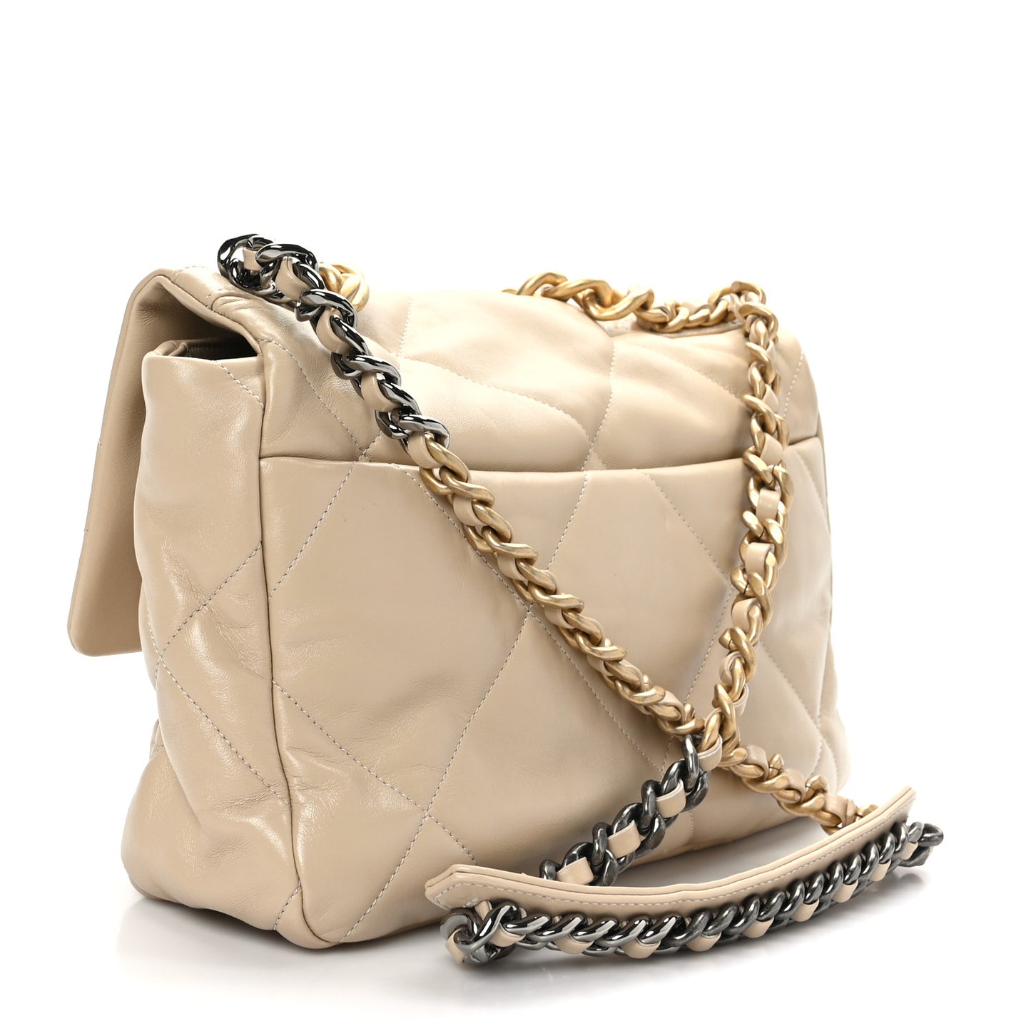 Lambskin Quilted Large Chanel 19 Flap Beige
