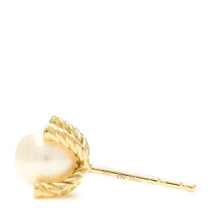 David Yurman 18K Yellow Gold Diamond Pearl 6mm Solari Earrings 4 of 4
