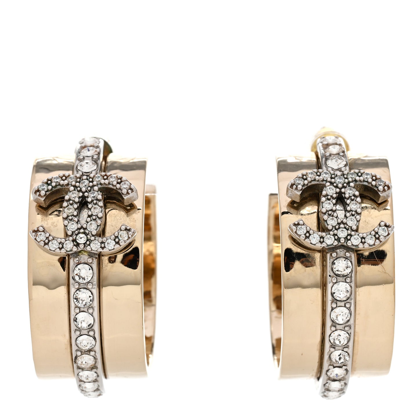 Metal Crystal CC Hoop Earrings Gold Silver